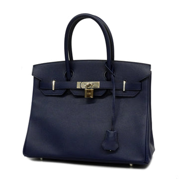 HERMESAuth  Birkin 30 X Engraved Women's Epsom Leather Handbag Blue Agate