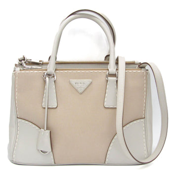 PRADA Canapa City B1801K Women's Leather,Canvas Handbag,Shoulder Bag Light Beige,Light Gray