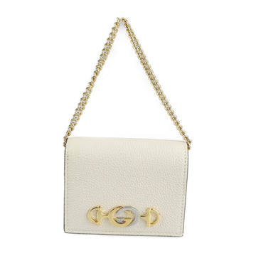 GUCCI Zumi bi-fold wallet 570660 leather ivory gold metal fittings silver chain compact