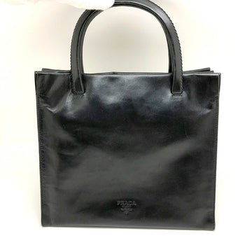 PRADA leather tote bag black silver hardware ladies