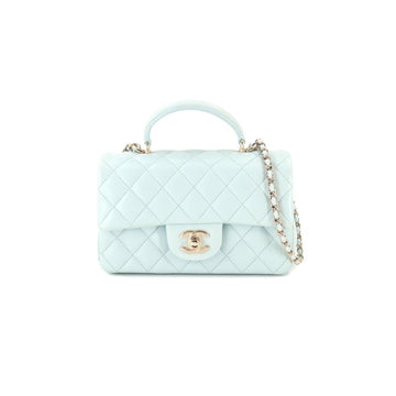 Chanel matelasse top handle mini flap 2way hand chain shoulder bag leather light blue AS2431 Matelasse Bag