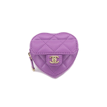 Chanel matelasse heart arm coin purse leather purple AP2786 gold metal fittings Matelasse Coin Purse