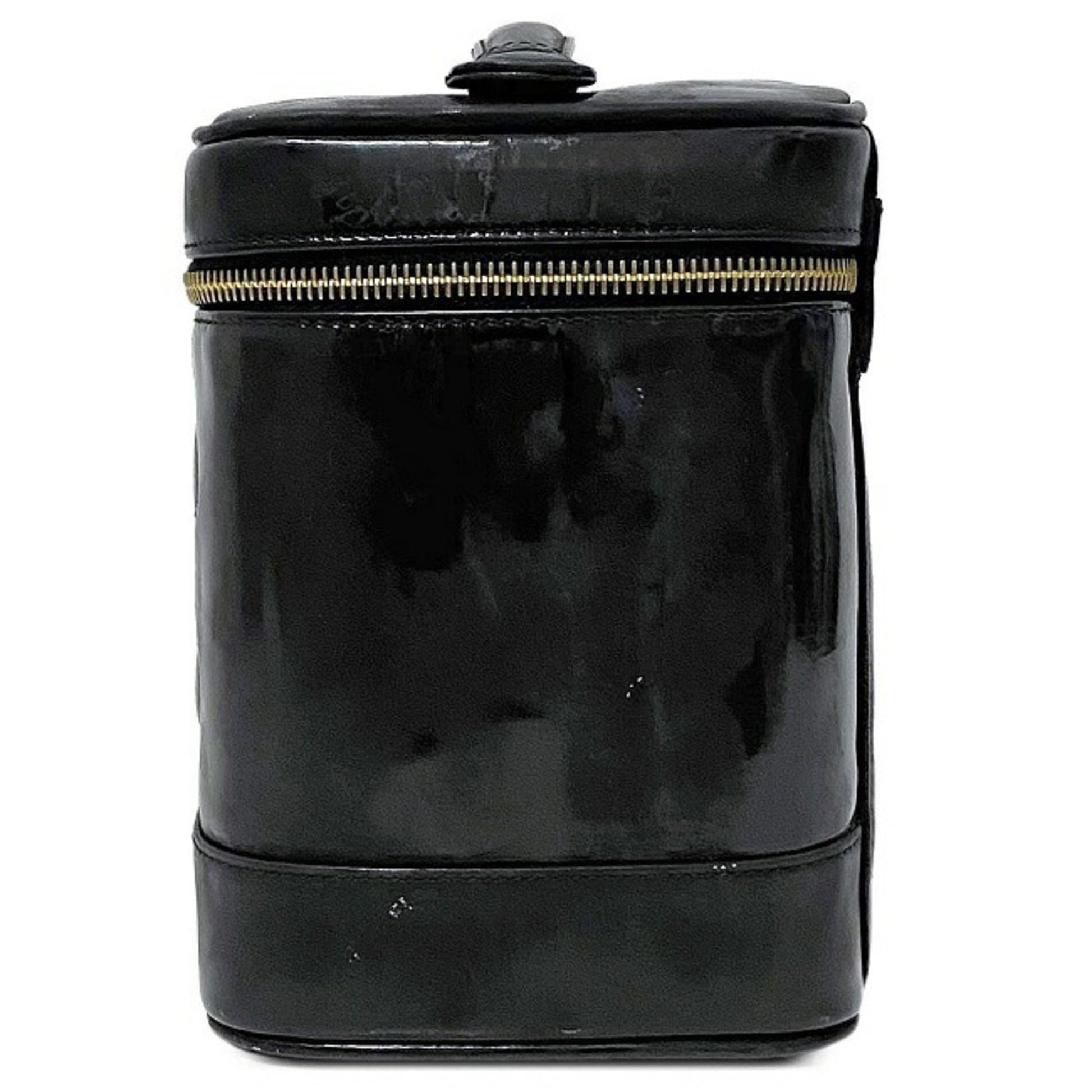 Chanel Handbag Vanity Bag Black Gold Cocomark A01998 Patent Leather No