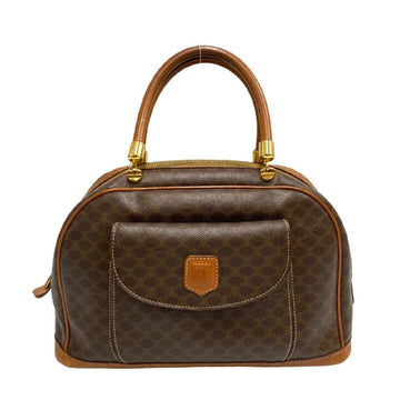 CELINE Vintage Macadam Blason Triomphe All-over Pattern Leather Genuine Handbag Mini Boston Bag Brown