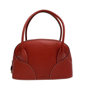 LOEWE Logo Engraved Leather Genuine Suede Handbag Tote Bag Mini Boston Red