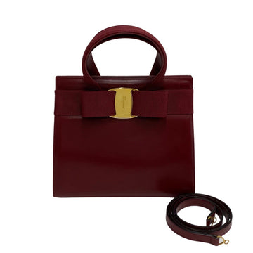 SALVATORE FERRAGAMO Vara Ribbon Calf Leather 2way Handbag Shoulder Bag Red