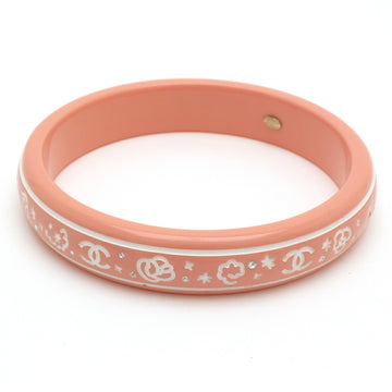 Chanel here mark camellia bangle bracelet plastic rhinestone pink white 09P