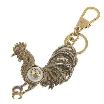 GUCCI Interlocking G Rhinestone Chicken Keychain Charm Gold Metal