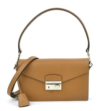 PRADA diagonal shoulder bag handbag leather brown ladies