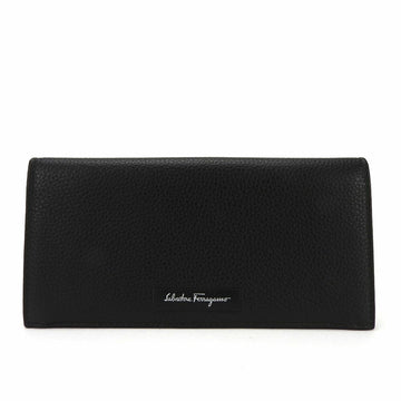 SALVATORE FERRAGAMO bi-fold long wallet dark brown leather men's IY-66 0366 black simple
