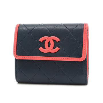 Chanel Cocomark Matelasse Trifold Wallet Compact Bicolor Navy