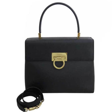 Salvatore Ferragamo 2way Bag Gancio Black Leather Handbag Shoulder Ladies