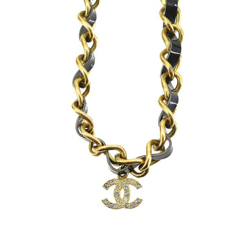 Chanel chain choker necklace here mark rhinestone enamel black gold A05181 95P vintage accessories Choker