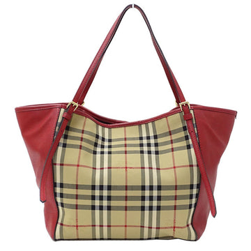 Burberry bag Lady's tote shoulder canvas beige red checked pattern