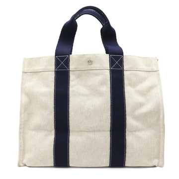 Hermes Bora GM Tote Bag Handbag Toile Ash Canvas Beige Navy Blue