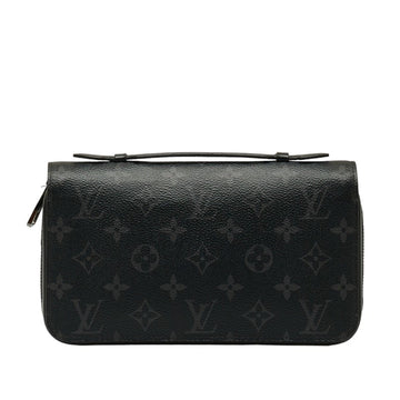 LOUIS VUITTON Monogram Eclipse Zippy XL Long Wallet Clutch Bag Second M61698 Black PVC Leather Men's
