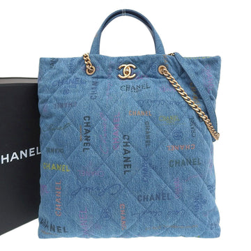 Chanel maxi shopping bag here mark 2WAY denim blue AS3128