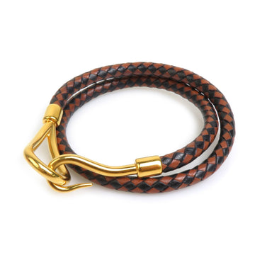 HERMES Bracelet Choker Necklace Jumbo Leather/Metal Brown/Black/Gold Unisex