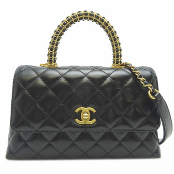 Chanel Matelasse Coco Handle 2Way Women's Handbag Lambskin Black