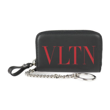 VALENTINO GARAVANI Garavani coin case TY2P0P24LVN leather black red silver metal fittings round zipper purse with key ring
