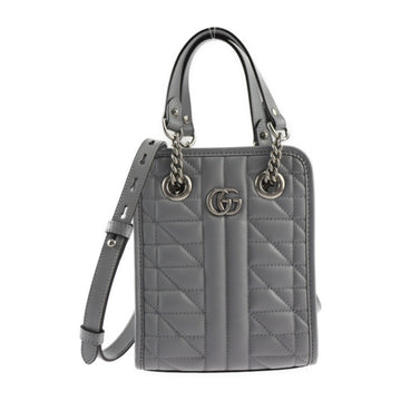 GUCCI GG Marmont Handbag 696123 Leather Gray Silver Hardware 2WAY Shoulder Bag Quilting