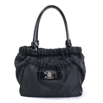 SALVATORE FERRAGAMO Handbag Valara Ribbon Nylon/Patent Leather Black Silver Ladies