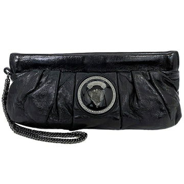 Gucci Mini Clutch Bag Black Silver Histeria 226248 Chain Patent Leather GUCCI Pouch Handbag Enamel Ladies