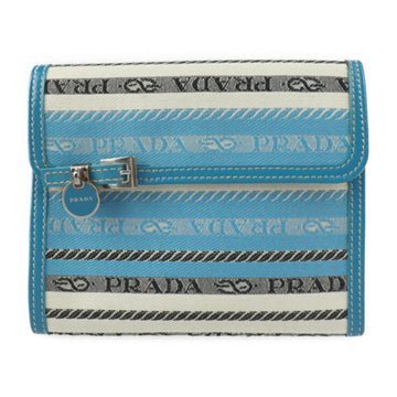 PRADA tri-fold wallet 1M0170 canvas leather blue black white logo charm belt style