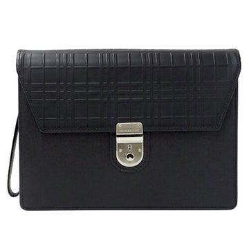 BURBERRY bag men's lady's clutch second leather black check