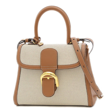 Delvaux Brillon PM 2Way Bag Handbag Canvas/Calf Leather Natural/Tan
