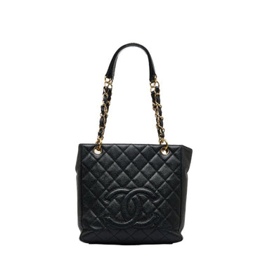 CHANEL Decacoco Mark Chain Tote Bag Handbag Black Caviar Skin Ladies