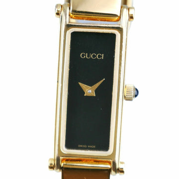 GUCCI Watch 1500L Gold Plated Swiss Made Quartz Analog Display Black Dial Ladies