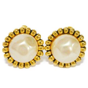 CHANEL Earrings Costume Pearl Round GP Gold 2157 1984 Vintage Clip-on Flower Ivory Ladies Accessories Jewelry