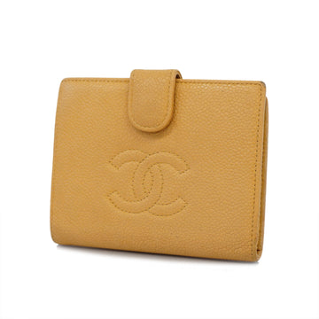 CHANELAuth  Bi-fold Wallet Caviar Skin Gold Hardware Women's Caviar Leather
