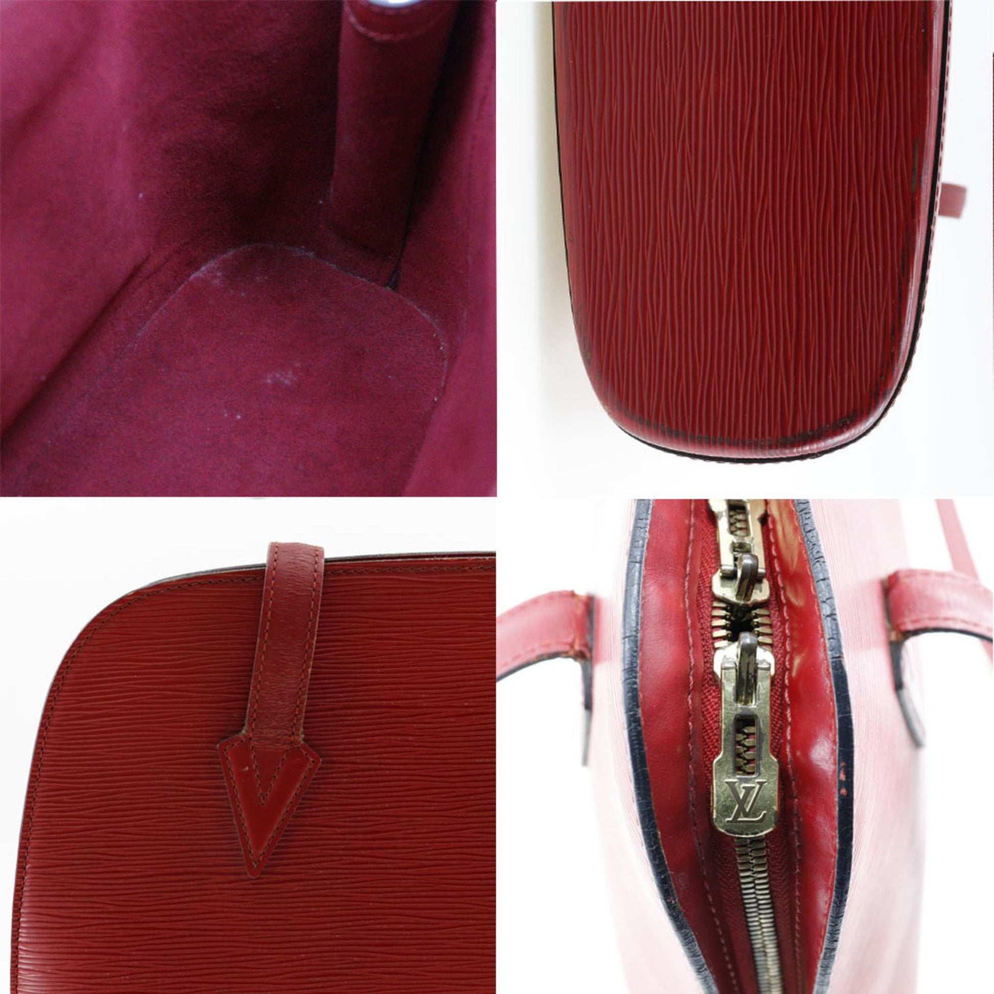LOUIS VUITTON Lussac Tote Bag Epi Leather Red VI0975 Women's
