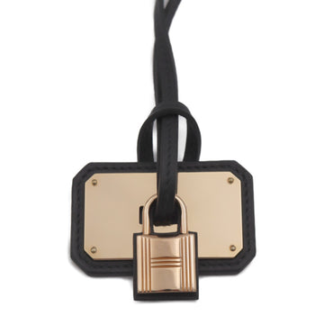 HERMES O'Kelly GM Necklace Vaux Swift Black Pink Gold Hardware Cadena Motif Pendant Z Engraved