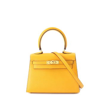 Hermes Mini Kelly 2way Hand Shoulder Bag Couchbel Epson Jaune X Engraved Outside Sewing Gold Metal Fittings