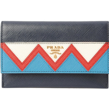 PRADA card case folded wallet  1MC004 SAFFIANO GRECHE embossed leather BALTICO ROSSO navy red