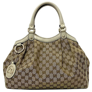 Gucci Suki Tote Bag Gray Beige 211944 Canvas Leather GUCCI GG Handbag Ladies Charm