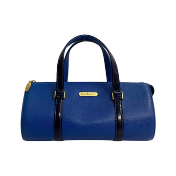 BURBERRYs Nova Check Hardware Leather Handbag Boston Bag Blue 740-6