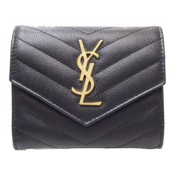 SAINT LAURENT PARIS YSL Trifold Wallet Compact Threefold Leather Black 403943 082677