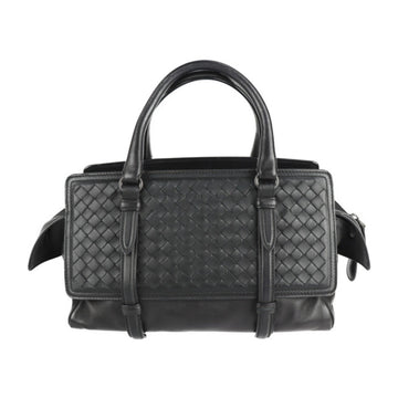 Bottega Veneta Monaco Intrecciato Handbag 396448 Leather Black Shoulder Bag Tote