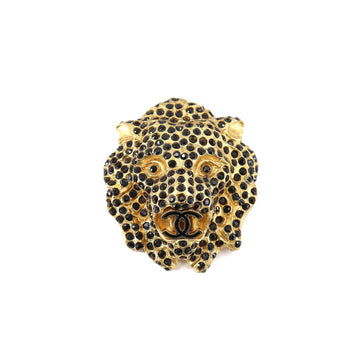Chanel Lion Motif Coco Mark Brooch Black Gold 01A Accessories