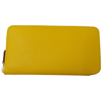 HERMES Wallet Azap Silk-in Long Ladies Vaux Epson Jaune Ambre D Engraved Round Yellow