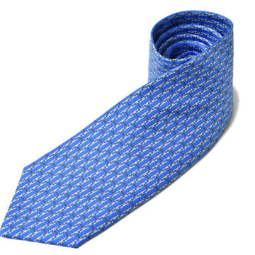 HERMES Necktie  Heavy Silk Tie Mall & Blue / Gray