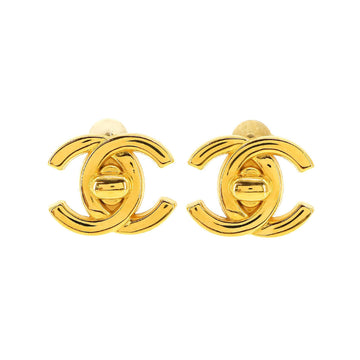 CHANEL Coco Mark Turnlock Earrings Gold 96A Accessories Vintage