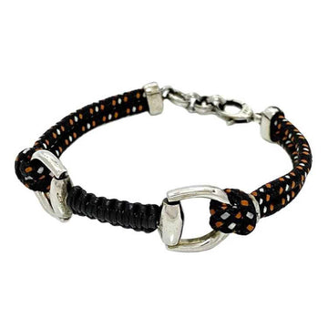 GUCCI Bracelet Black Silver Orange Horsebit Breath Leather String 925  SV925 Dot Rope Women's Accessory