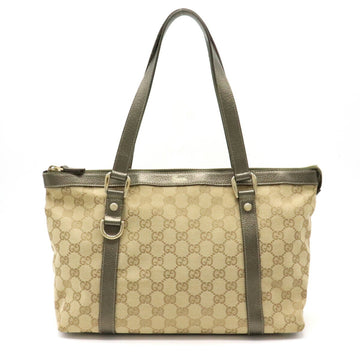 Gucci GG Canvas Shoulder Bag Tote Metallic Leather Beige Khaki 141470