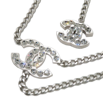 CHANEL Coco Mark Chain Belt Heart Rhinestone Necklace Accessory Silver GP Women's Compact