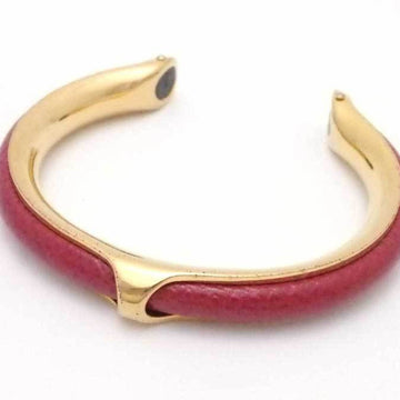 HERMES Bangle Bracelet Metal/Leather Gold x Red Unisex
